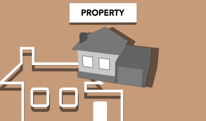 Illustration of a house outline with a Property sign on a tan background